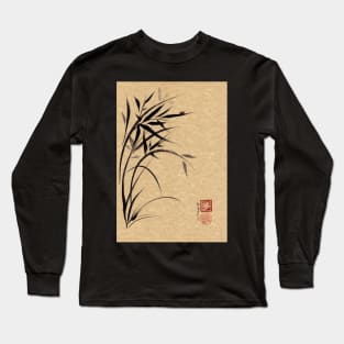 "Serene"  Sumi-e ladybug & bamboo ink brush painting Long Sleeve T-Shirt